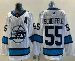 Men%27s Winnipeg Jets #55 Mark Scheifele White 2022 Reverse Retro Stitched Jersey